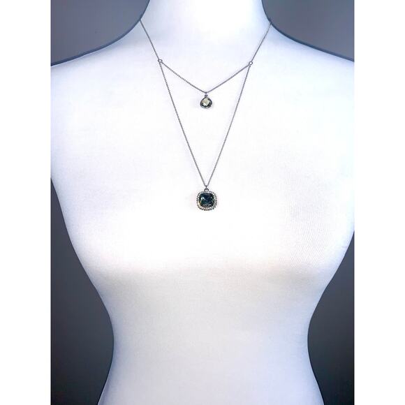 Ann Taylor LOFT Silver Smoky Quartz Crystal Double Pendant Necklace - Picture 4 of 6